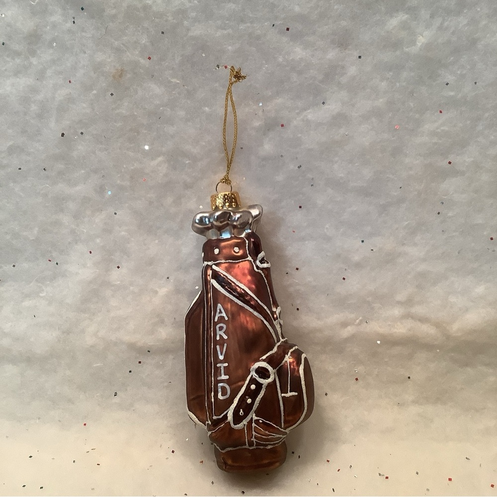 Golf Club Bag Christmas Ornament Glass Arvid Brown White Sports EUC